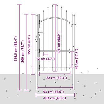 Tuinpoort met slot Grijs 170 x 100 cm 100 x 175 cm Staal 6