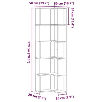 Hoekboekenkast 5-laags 50x50x179 cm bewerkt hout zwart eiken 7