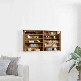 Vitrinekast wandgemonteerd bewerkt hout oud houtkleurig 1