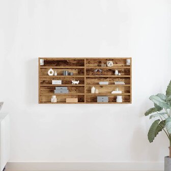 Vitrinekast wandgemonteerd bewerkt hout oud houtkleurig 3