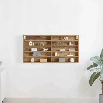 Vitrinekast wandgemonteerd bewerkt hout artisanaal eiken 3