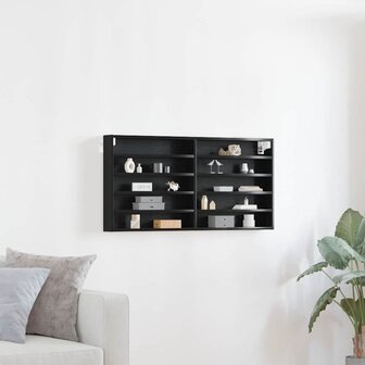 Vitrinekast wandgemonteerd bewerkt hout zwart eikenkleurig 1