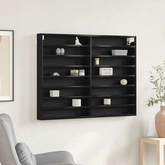 Vitrinekast 100x8,5x75 cm bewerkt hout zwart eikenkleurig 1