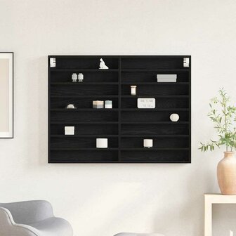 Vitrinekast 100x8,5x75 cm bewerkt hout zwart eikenkleurig 3
