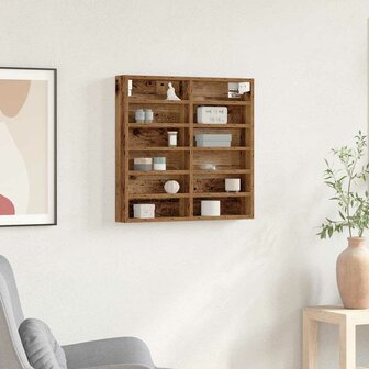 Vitrinekast 60x8,5x58 cm bewerkt hout oud houtkleurig 1