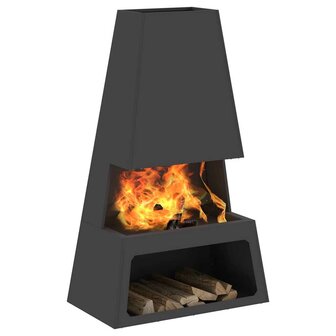 Vuurplaats met Houtopslag Zwart 60x35x100 cm Staal 2