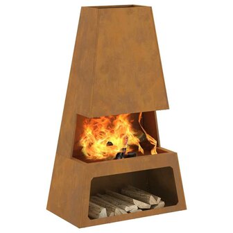 Vuurkorf met Houtopslag 60x35x100 cm Verweerd Staal 2
