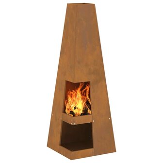 Vuurkorf met Houtopslag 35x35x100 cm, Verweerd Staal. 2