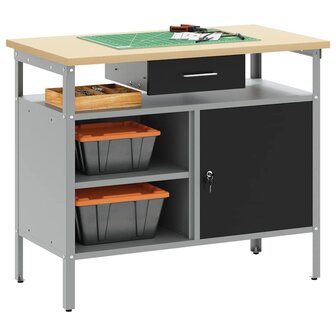 Werkbank met vergrendelbare deur 100x55x85 cm staal zwart 2