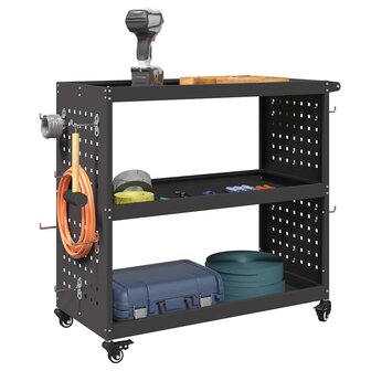Gereedschapswagen met plank met wiel met opslag Zwart 75 x 35 x 73 cm Metaal 2