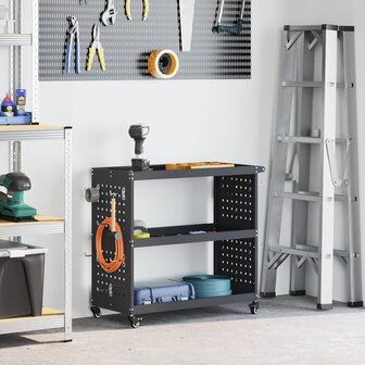 Gereedschapswagen met plank met wiel met opslag Antraciet 75 x 35 x 73 cm Metaal 1
