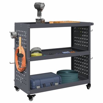 Gereedschapswagen met plank met wiel met opslag Antraciet 75 x 35 x 73 cm Metaal 2
