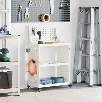 Gereedschapswagen met plank met wiel met opslag Wit 65 x 35 x 111 cm Metaal 1