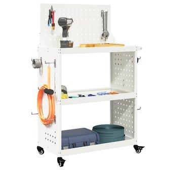 Gereedschapswagen met plank met wiel met opslag Wit 65 x 35 x 111 cm Metaal 2