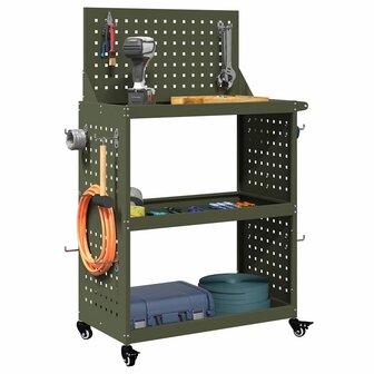 Gereedschapswagen met plank met wiel met opslag Olijfgroen 65 x 35 x 111 cm 2