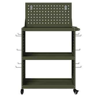 Gereedschapswagen met plank met wiel met opslag Olijfgroen 65 x 35 x 111 cm 4