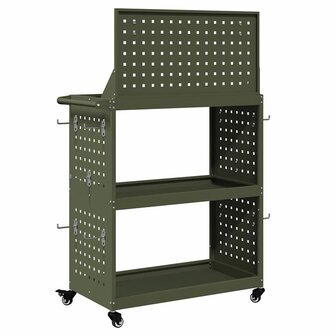 Gereedschapswagen met plank met wiel met opslag Olijfgroen 65 x 35 x 111 cm 6