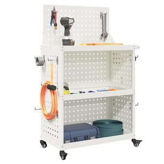 Gereedschapswagen met plank met wiel met opslag Wit 65 x 35 x 111 cm Metaal 2