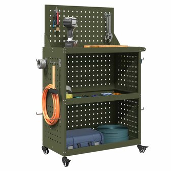 Gereedschapswagen met plank met wiel met opslag Olijfgroen 65 x 35 x 111 cm Metaal 2