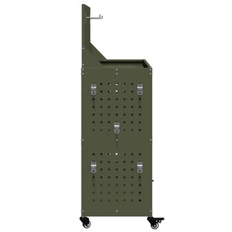 Gereedschapswagen met plank met wiel met opslag Olijfgroen 65 x 35 x 111 cm Metaal 5
