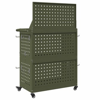Gereedschapswagen met plank met wiel met opslag Olijfgroen 65 x 35 x 111 cm Metaal 6