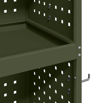 Gereedschapswagen met plank met wiel met opslag Olijfgroen 65 x 35 x 111 cm Metaal 7