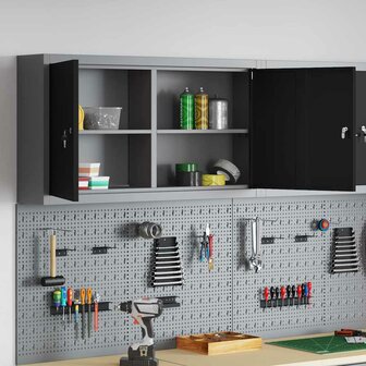 Gereedschapskast wandgemonteerd 100x20x55 cm staal zwart 3