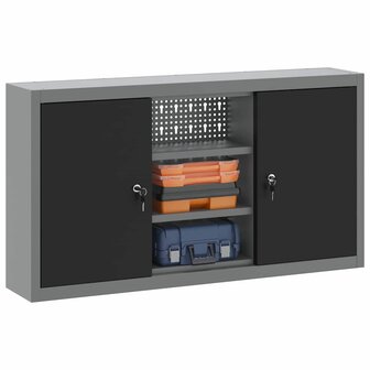 Gereedschapskast wandmontage pegboard 100x20x55 cm staal zwart 2
