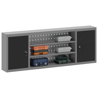 Gereedschapskast wandmontage pegboard 150x20x55 cm staal zwart 2