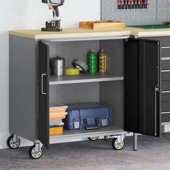Gereedschapskast met wielen en slot 75x45x85 cm staal zwart 1