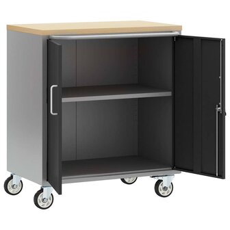 Gereedschapskast met wielen en slot 75x45x85 cm staal zwart 3