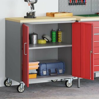 Gereedschapskast met wielen en slot 75x45x85 cm staal rood 2