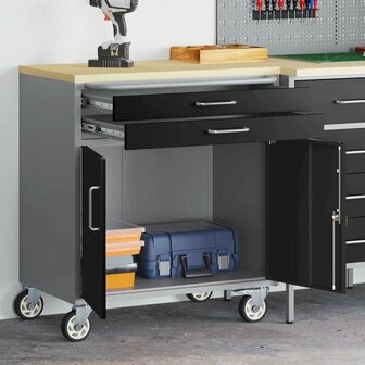 Gereedschapskast met wielen en slot 75x45x85 cm staal zwart 1