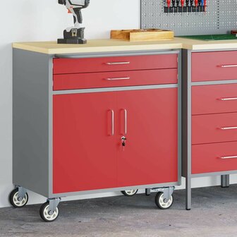 Gereedschapskast met wielen en slot 75x45x85 cm staal rood 2
