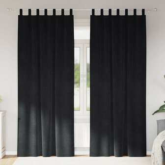Gordijnen 2 st verduisterend met lussen fluweel zwart 1