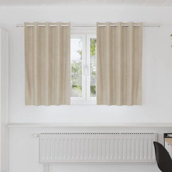 Gordijnen 2 st verduisterend met ringen fluweel cr&egrave;mekleurig 1