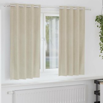 Gordijnen 2 st verduisterend met ringen fluweel cr&egrave;mekleurig 1