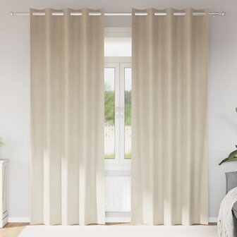 Gordijnen 2 st verduisterend met ringen fluweel cr&egrave;mekleurig 1