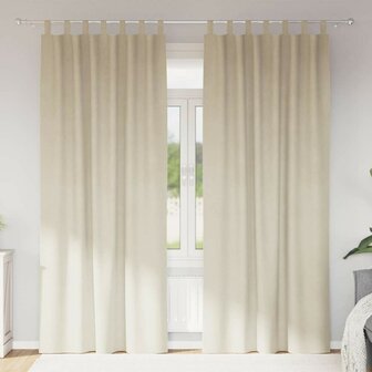 Gordijnen 2 st verduisterend met lussen fluweel cr&egrave;mekleurig 1