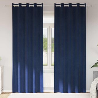 Gordijnen 2 st verduisterend met ringen fluweel donkerblauw 1