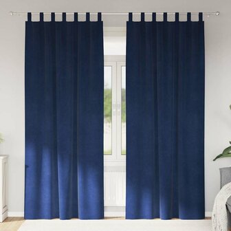 Gordijnen 2 st verduisterend met lussen fluweel donkerblauw 1