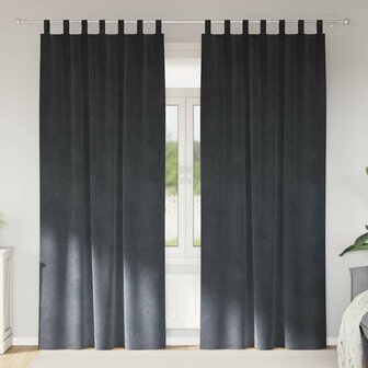 Gordijnen 2 st verduisterend met lussen fluweel lichtgrijs 1