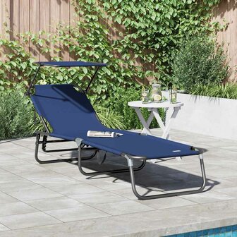 Vouwbare Ligbed met Luifel Blauw 600D Oxford Stof 1