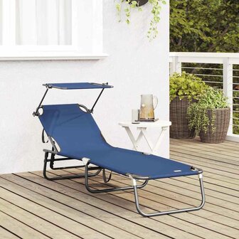 Vouwbare Ligbed met Luifel Blauw 600D Oxford Stof 2