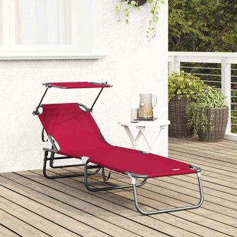 Vouwbaar Ligbed met Luifel Rood 600D Oxford Stof 2