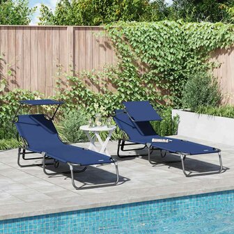 Vouwbare Ligbedden 2 stuks met Luifel Blauw 600D Oxford Stof 1