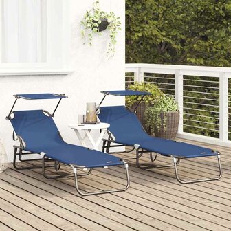 Vouwbare Ligbedden 2 stuks met Luifel Blauw 600D Oxford Stof 2
