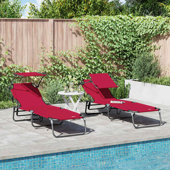 Vouwbare Ligbedden 2 stuks met Luifel Rood 600D Oxford Stof 1