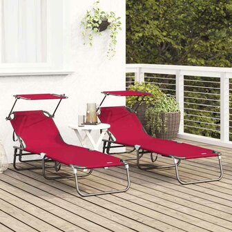 Vouwbare Ligbedden 2 stuks met Luifel Rood 600D Oxford Stof 2