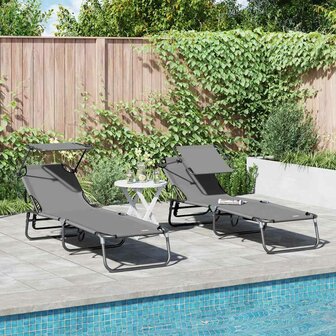 Opvouwbare Ligbedden 2 stuks met Luifel Grijs 600D Oxford Stof 1